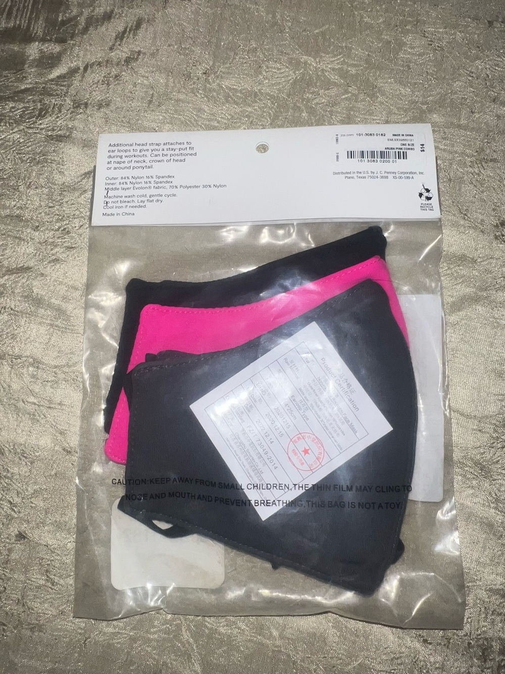Xersion 3 Pack Adjustable Face Masks Aruba Pink Black NIP